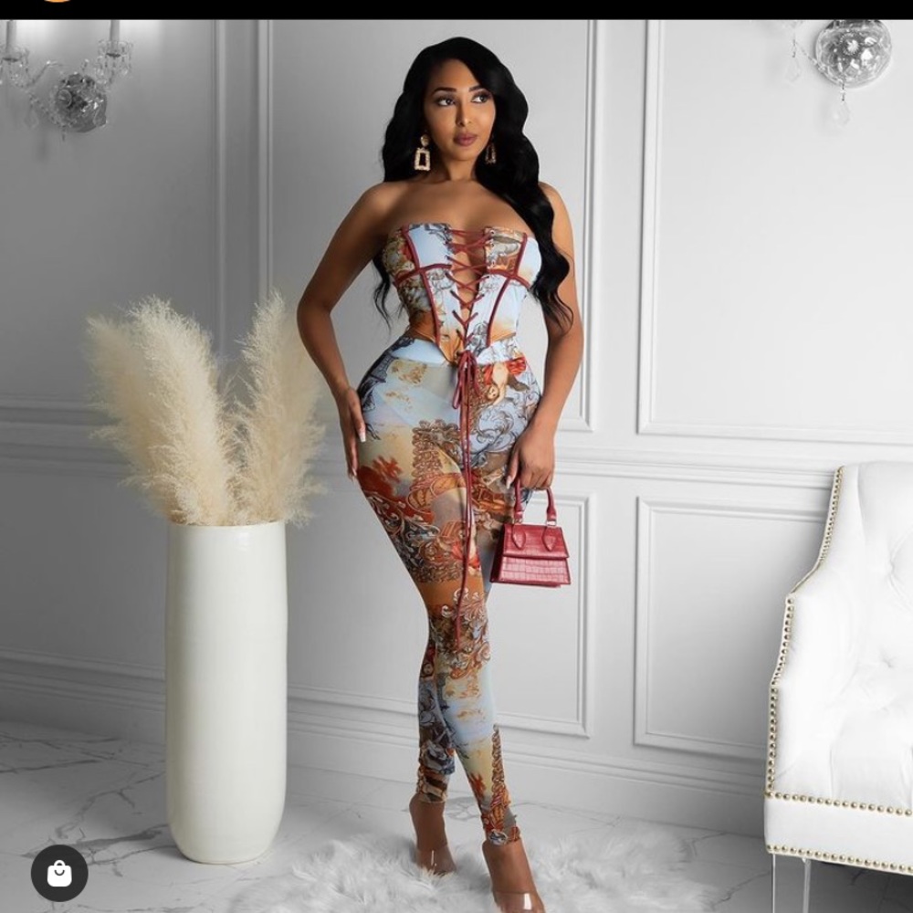 Mesh two piece baby blue set with corset top